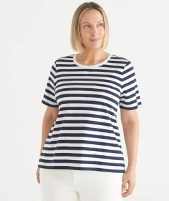 Sussan Tops|T-Shirts>Australian Cotton Stripe Swing T-Shirt
