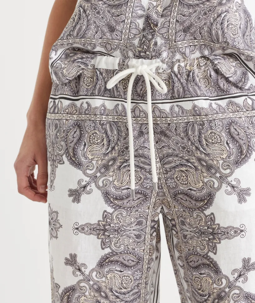 Sussan Pants|Matching Sets>Bandana Print Drawstring Wide Leg Linen Pant