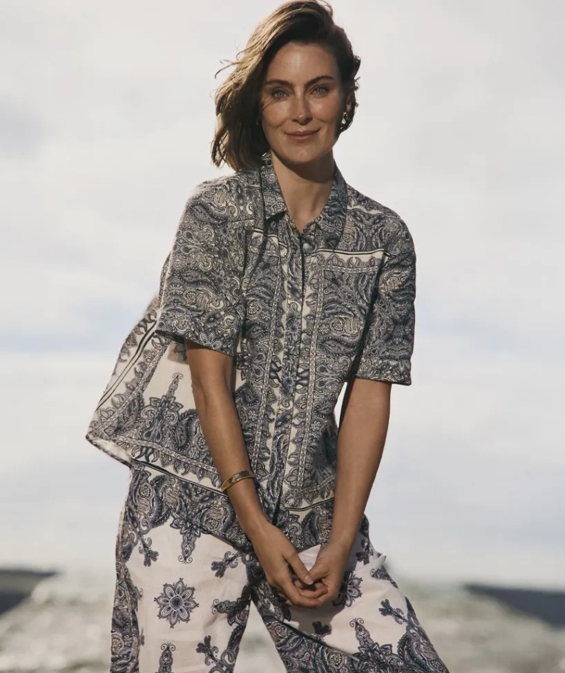 Sussan Tops|Shirts & Blouses>Bandana Print Short Sleeve Linen Shirt