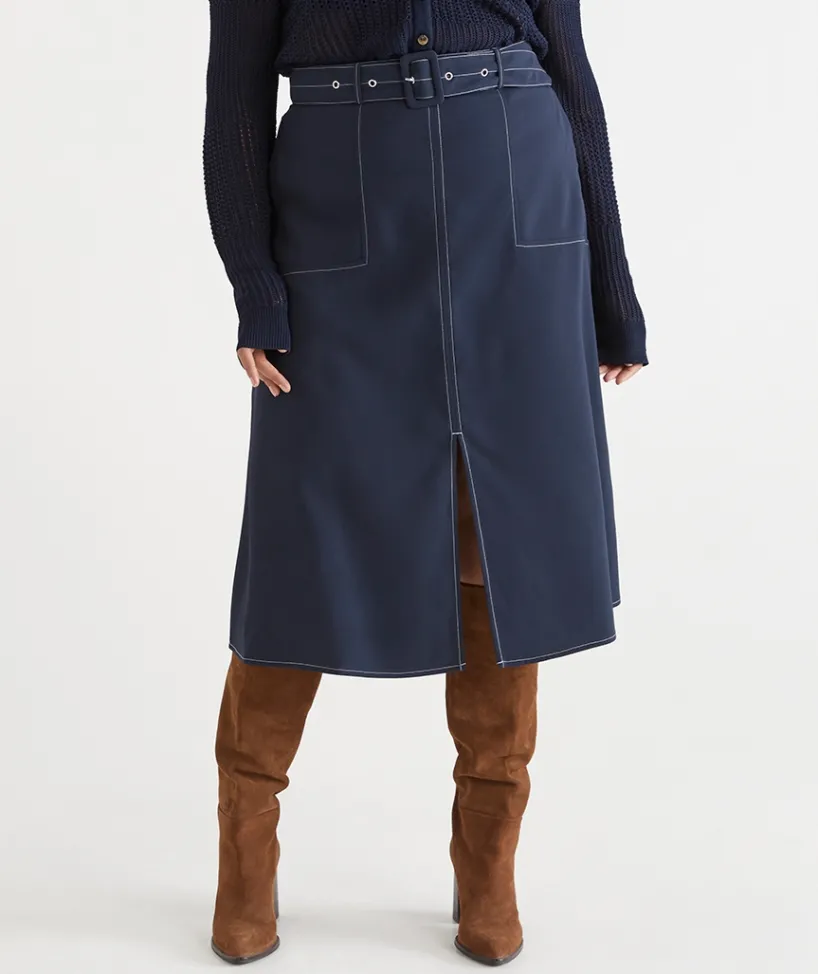 Sussan Skirts>Belted A-Line Midi Skirt