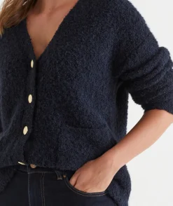 Sussan Knitwear|Knit Cardigans>Boucle Longline V Neck Cardigan -