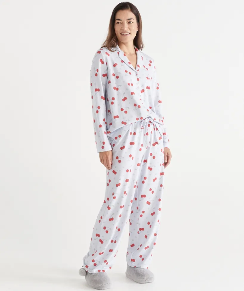 Sussan Pyjama Sets>Brushed Cherry Print Novelty Pyjama Set