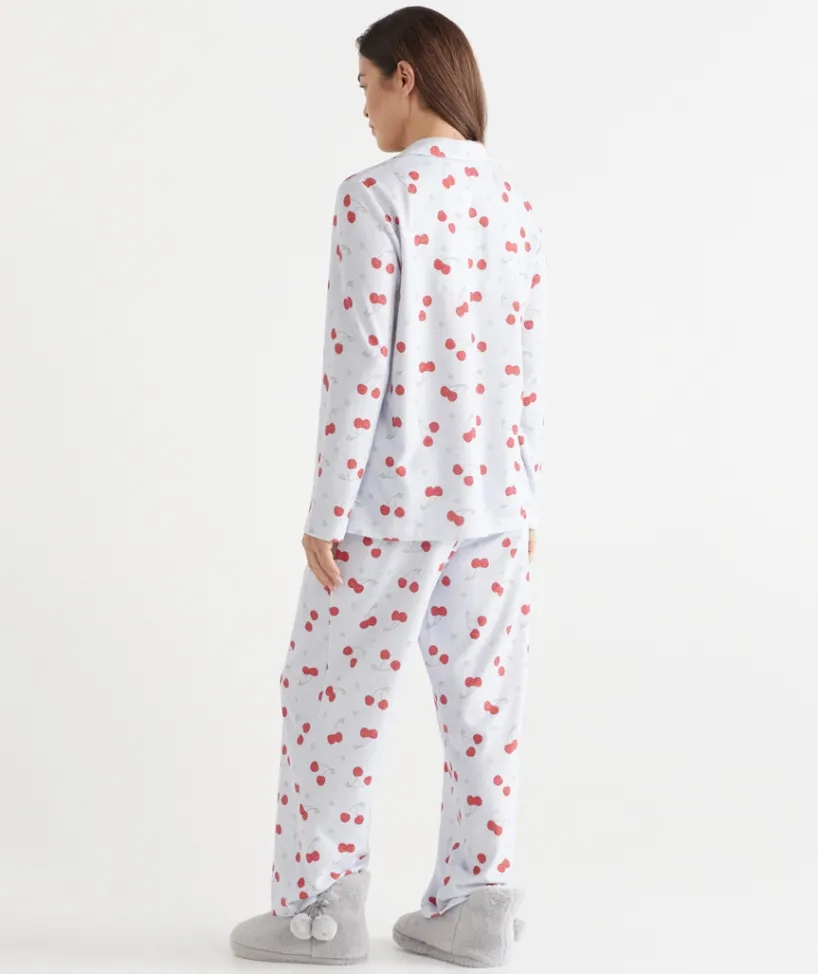 Sussan Pyjama Sets>Brushed Cherry Print Novelty Pyjama Set