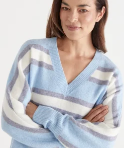 Sussan Tops|Knitwear>Brushed Stripe V Neck Jumper