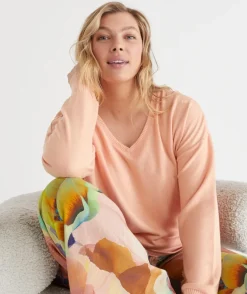 Women Sussan Women's Pyjama Tops>Brushed V Neck Long Sleeve Pyjama Top