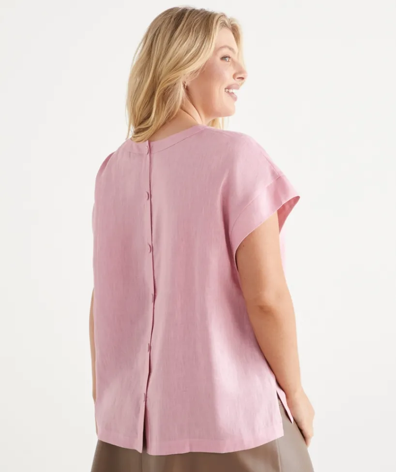 Sussan Tops|Shirts & Blouses>Button Back Short Sleeve Tee