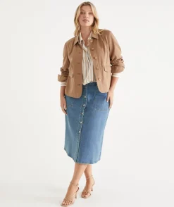 Sussan Jackets & Coats|Shackets>Button Up Collared Denim Jacket
