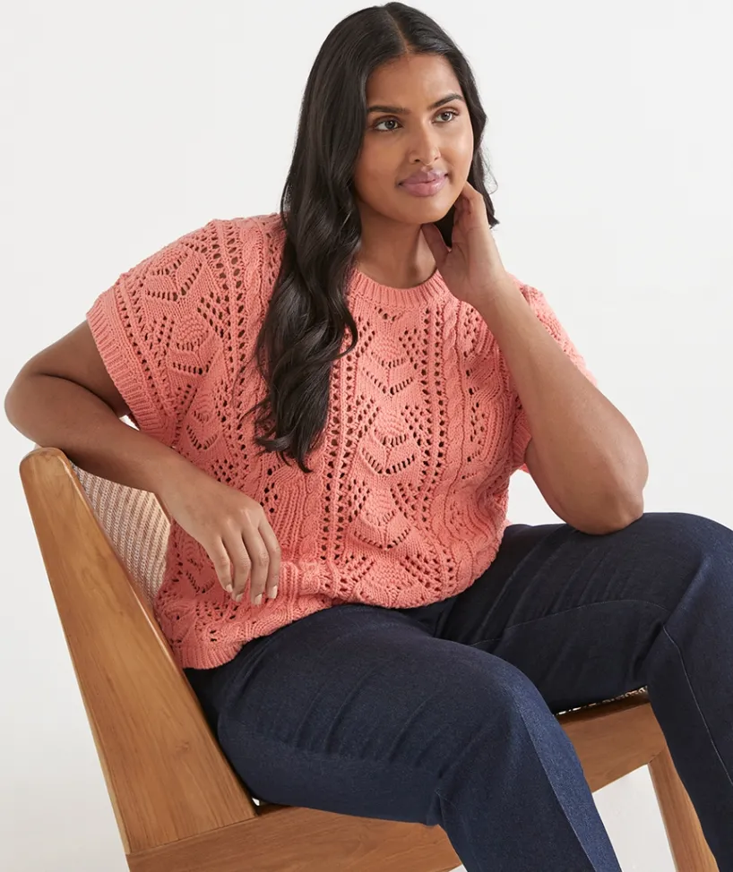 Sussan Tops|Knitwear>Cable Short Sleeve Knit