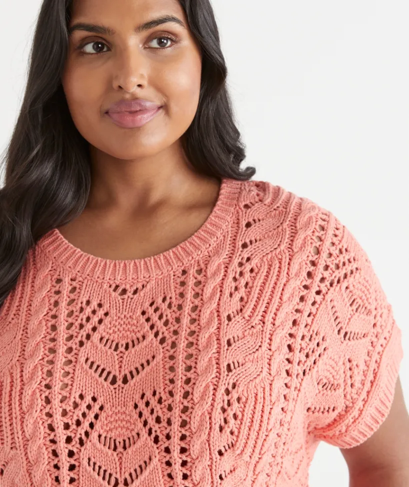Sussan Tops|Knitwear>Cable Short Sleeve Knit