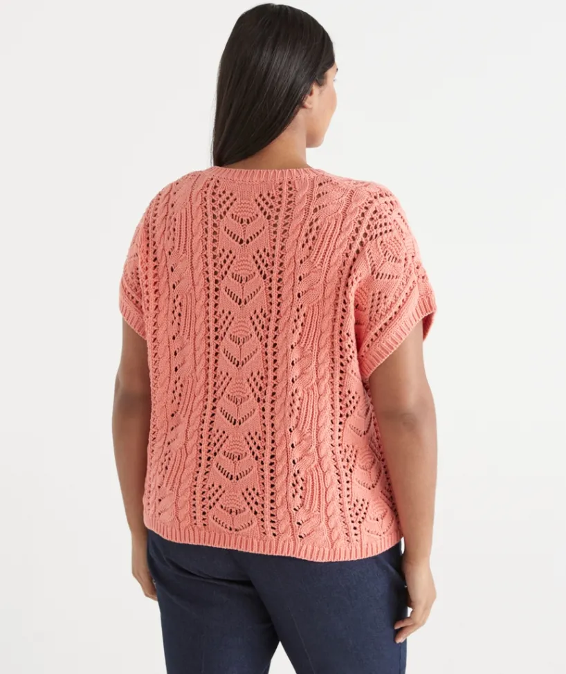 Sussan Tops|Knitwear>Cable Short Sleeve Knit