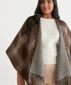 Sussan Wraps & Ponchos>Check Print Tassel Cape