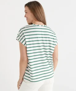 Sussan Tops|T-Shirts>Chevron Stripe Tee - Green