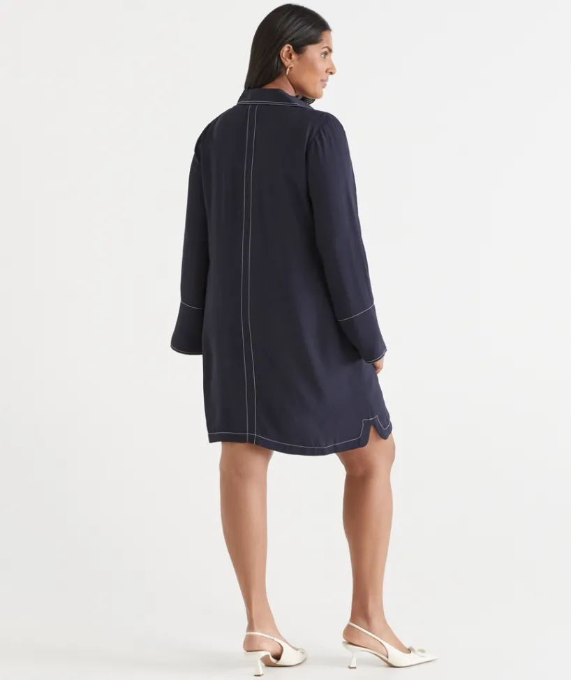 Sussan Dresses>Contrast Stitch Collared Popover Dress