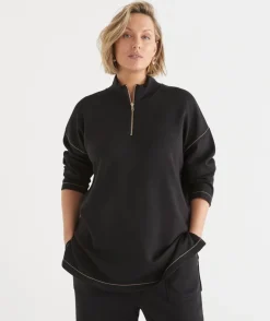 Sussan Tops|T-Shirts>Contrast Stitch Quarter-Zip Jumper -