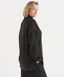 Sussan Tops|T-Shirts>Contrast Stitch Quarter-Zip Jumper -