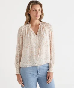 Sussan Tops|Shirts & Blouses>Ditsy Floral Lace Detail Blouse