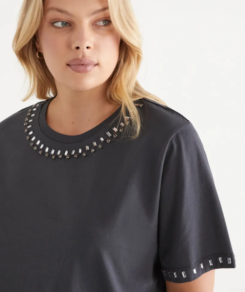 Sussan Tops>Embellished Short Sleeve Tee -
