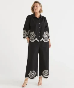 Sussan Pants>Embroidered Scallop Hem Pant