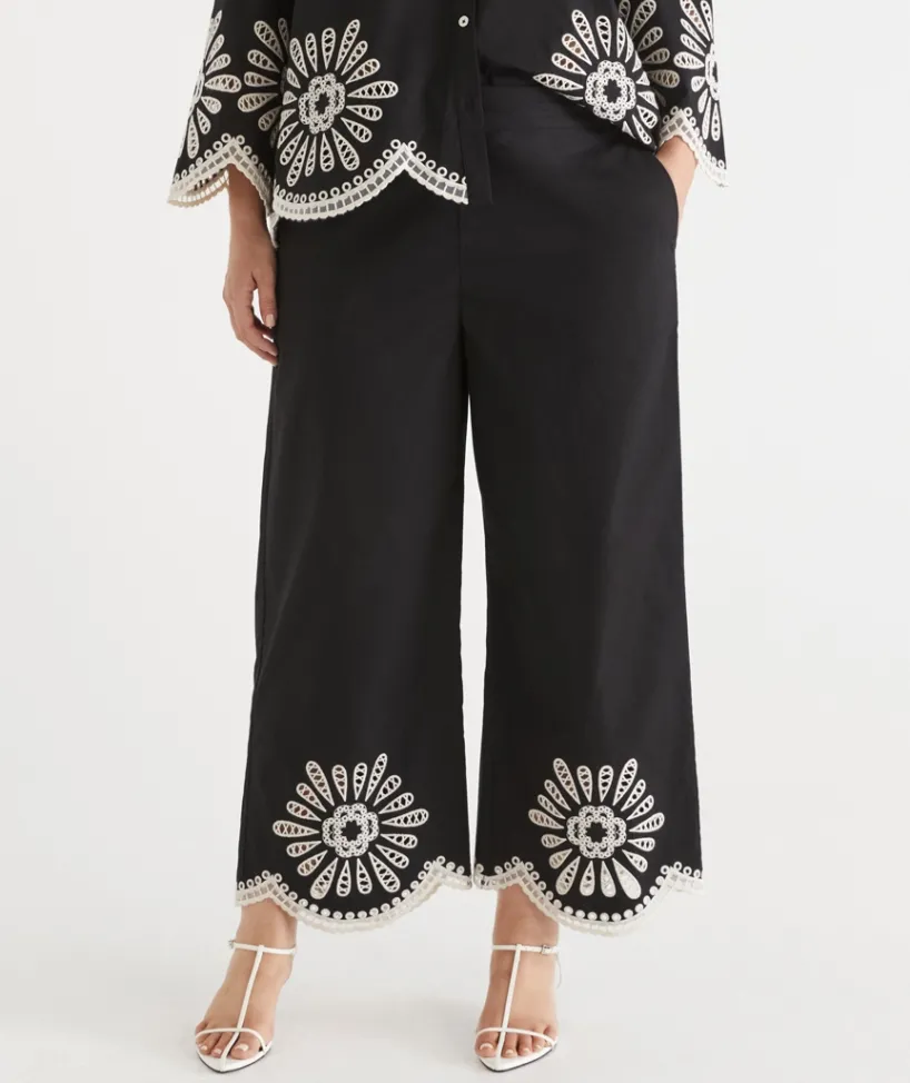 Sussan Pants>Embroidered Scallop Hem Pant