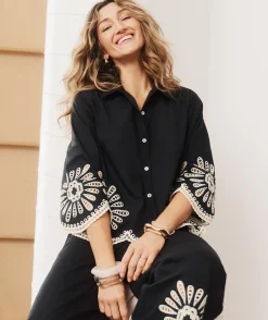 Sussan Tops|Shirts & Blouses>Embroidered Scallop Hem Shirt -