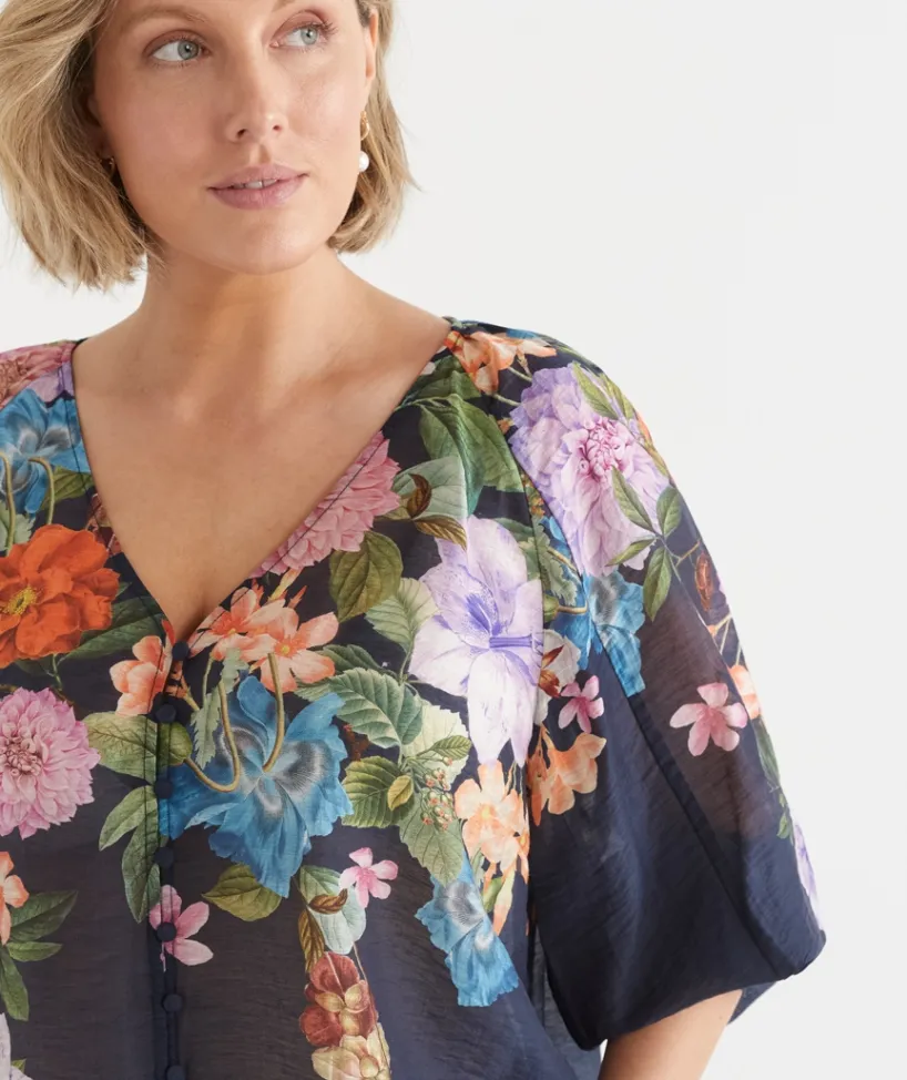 Sussan Tops|Matching Sets>Floral Botanical V Neck Blouse