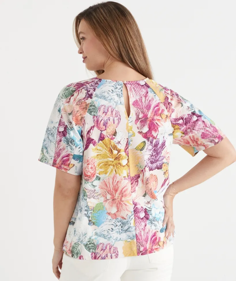 Sussan Tops>Floral Brights Seam Detail Short Sleeve Top