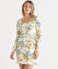 Sussan Nighties>Floral Field Long Sleeve Pointelle Nightie