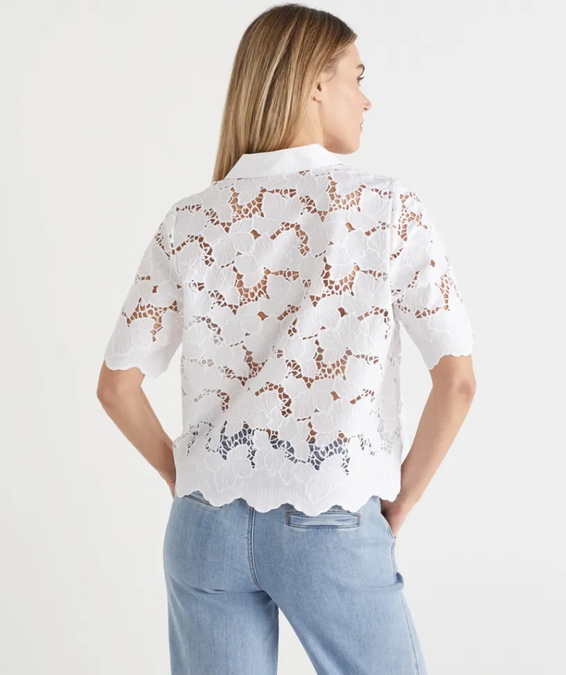Sussan Tops|Shirts & Blouses>Floral Garden Broderie Short Sleeve Shirt