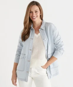 Sussan Denim|Denim Jackets & Shackets>Front Pocket Detail Denim Jacket
