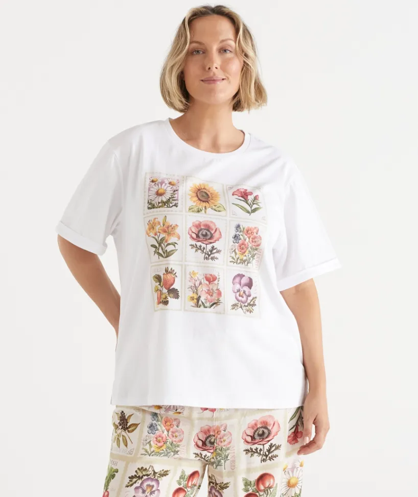 Women Sussan Women's Pyjama Tops>Garden Stamp Short Sleeve Pyjama Tee