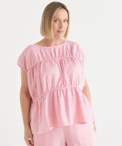 Sussan Tops|Shirts & Blouses>Gathered Short Sleeve Boxy Top
