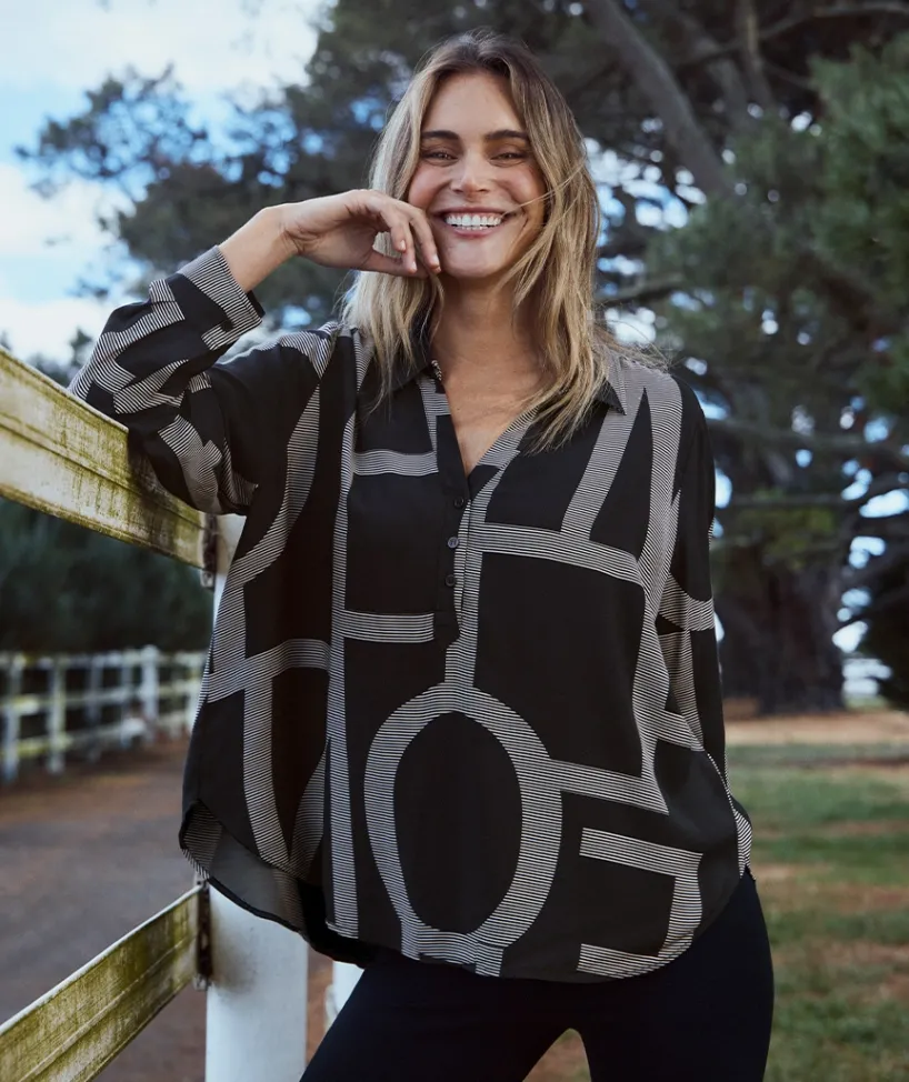 Sussan Tops|Shirts & Blouses>Geometric Print Long Sleeve Shirt