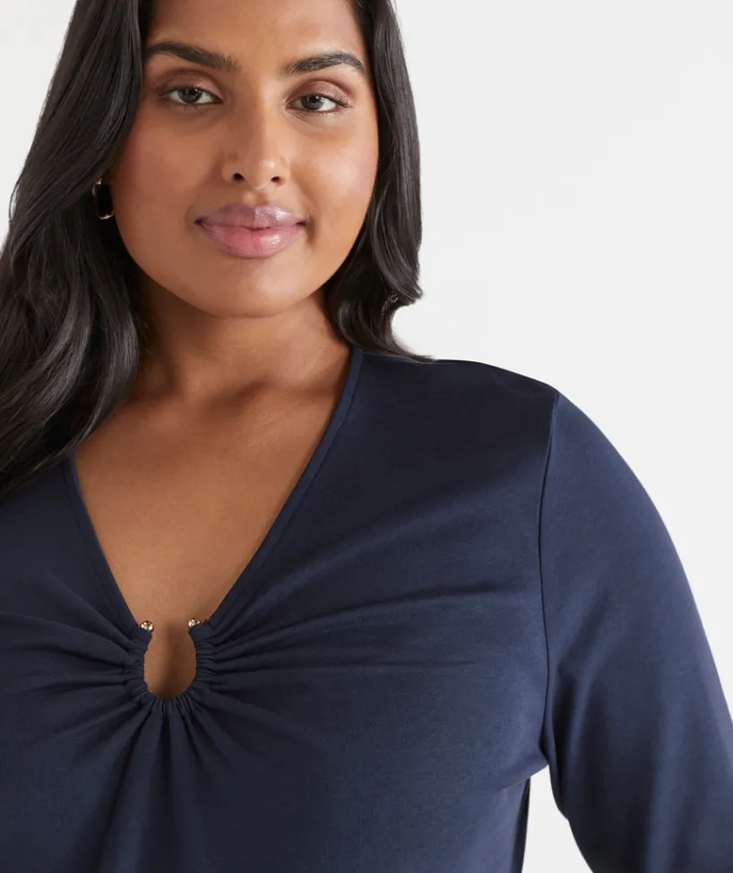 Sussan Tops>Hardware Detail Long Sleeve Top - Navy
