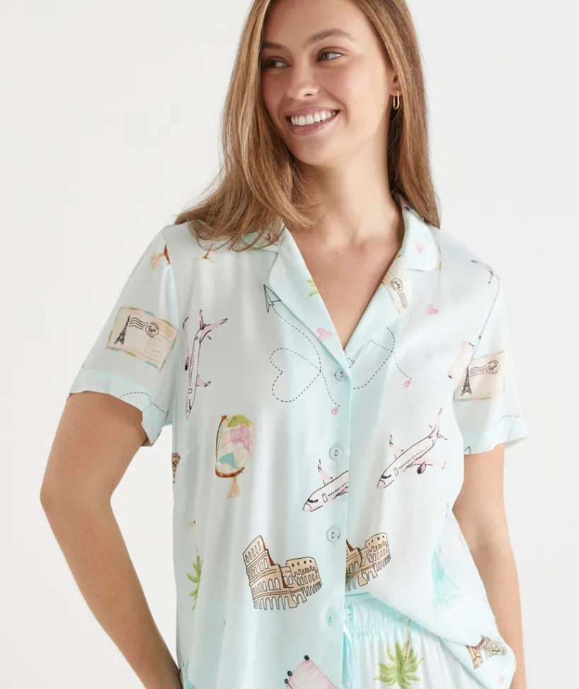 Sussan Pyjama Sets>Jetsetter Travel Short Sleeve Novelty Pyjama Set