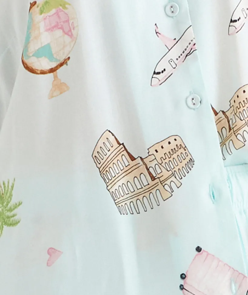 Sussan Pyjama Sets>Jetsetter Travel Short Sleeve Novelty Pyjama Set