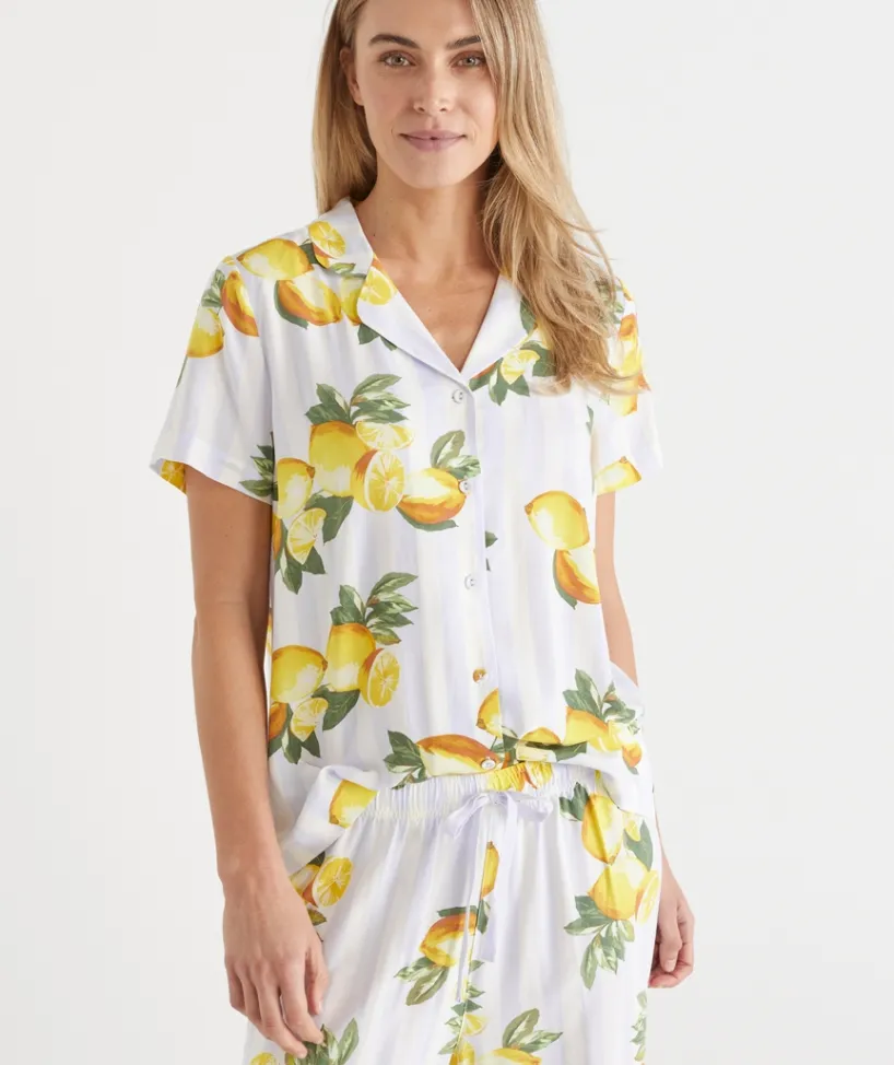 Sussan Pyjama Sets>Lemon Print Short Sleeve Novelty Pyjama Set