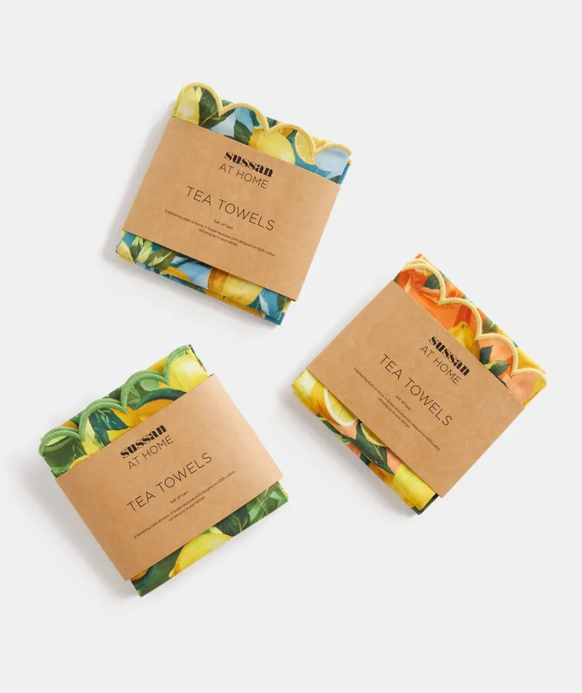 Sussan Gift & Wellbeing>Lemon Print Tea Towel Set -
