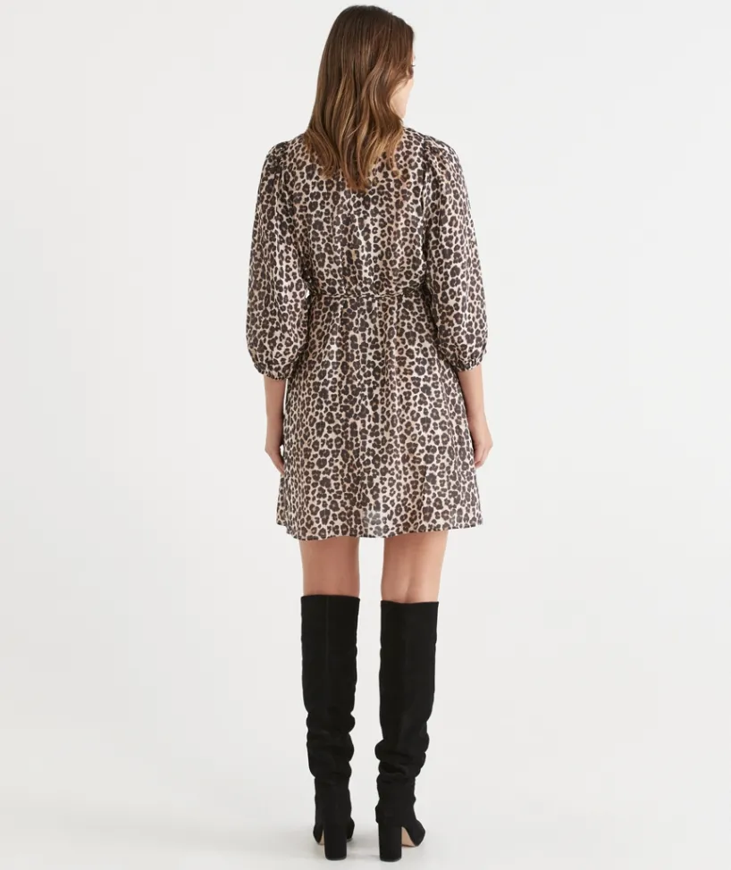 Sussan Dresses>Leopard Print Belted Midi Shirt Dress