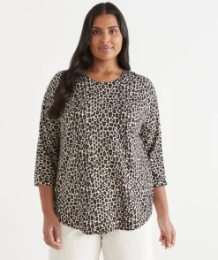 Sussan Tops|Knitwear>Leopard Print Curve Hem Jumper