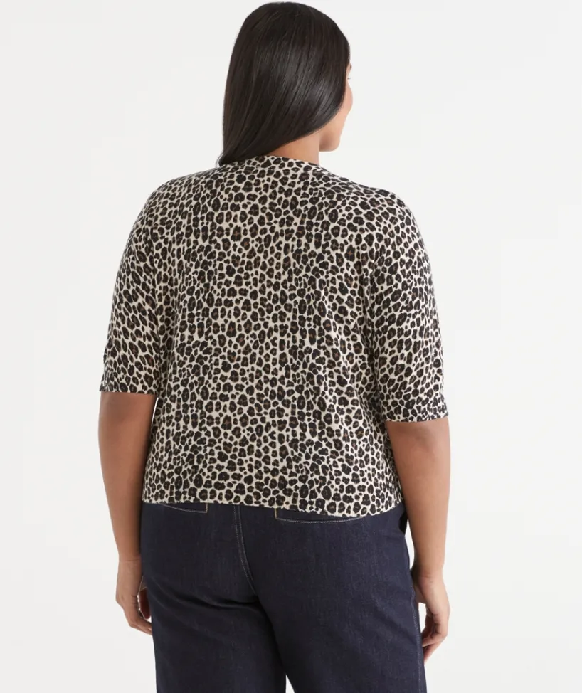 Sussan Tops|Knitwear>Leopard Print Short Sleeve Cardigan