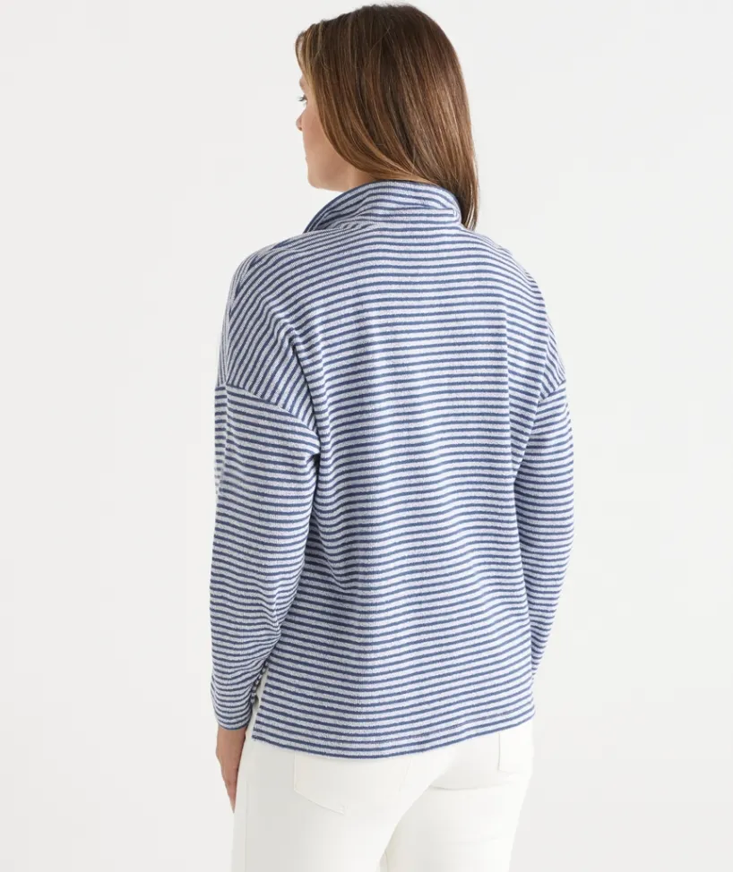 Sussan Tops|Loungewear>Lightweight Quarter-Zip Jumper - Blue Stripe