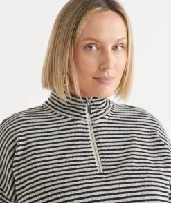 Sussan Tops|T-Shirts>Lightweight Quarter-Zip Jumper - Black Stripe