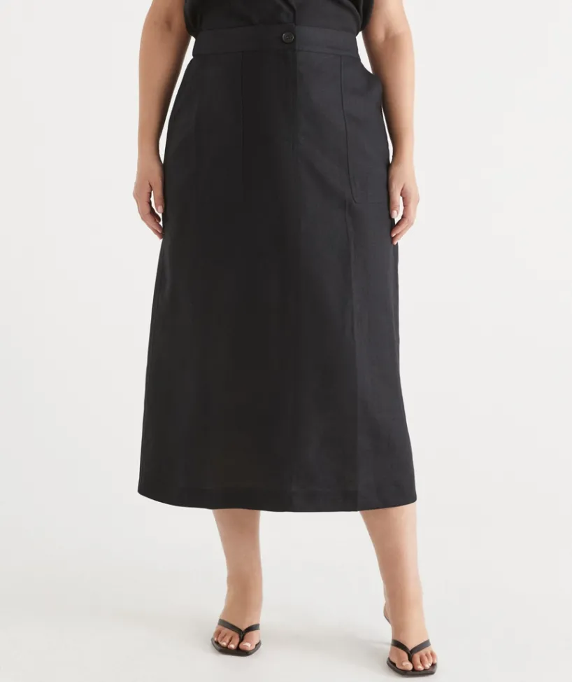 Sussan Skirts>Linen Column Midi Skirt