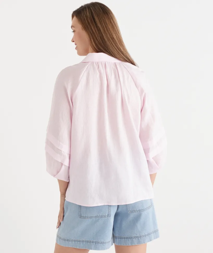 Sussan Shirts & Blouses|Tops>LINEN PLEAT DETAIL SHIRT