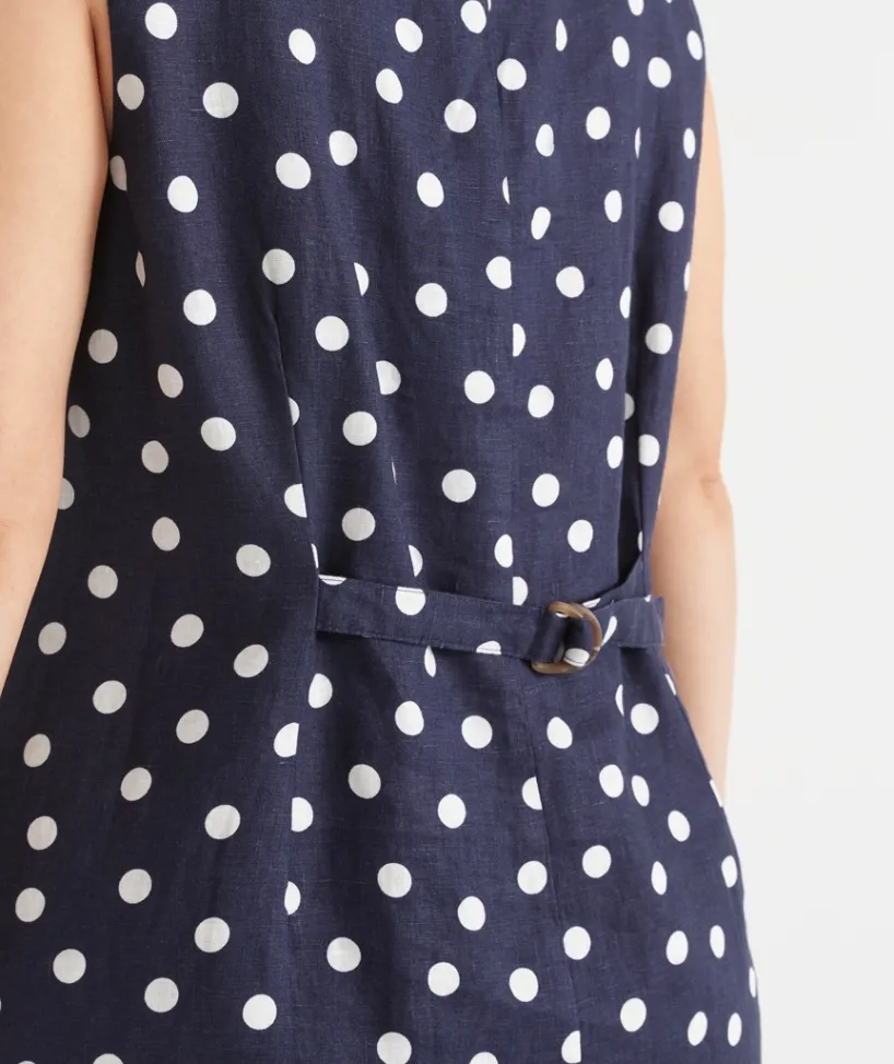 Sussan Dresses>Linen Polka Dot Sleeveless Dress
