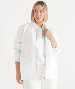 Sussan Jackets & Coats|Jackets>Linen Zip Front Collared Jacket