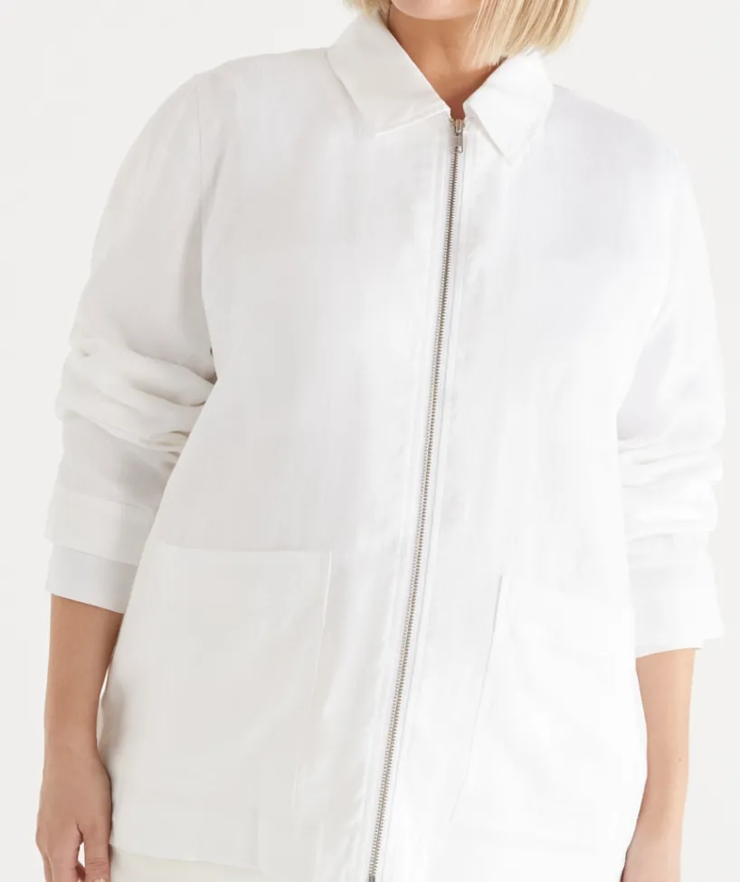 Sussan Jackets & Coats|Jackets>Linen Zip Front Collared Jacket