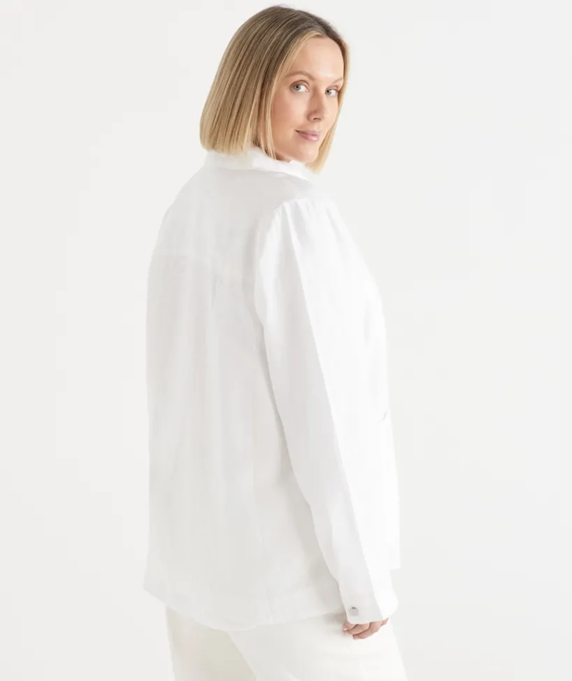 Sussan Jackets & Coats|Jackets>Linen Zip Front Collared Jacket
