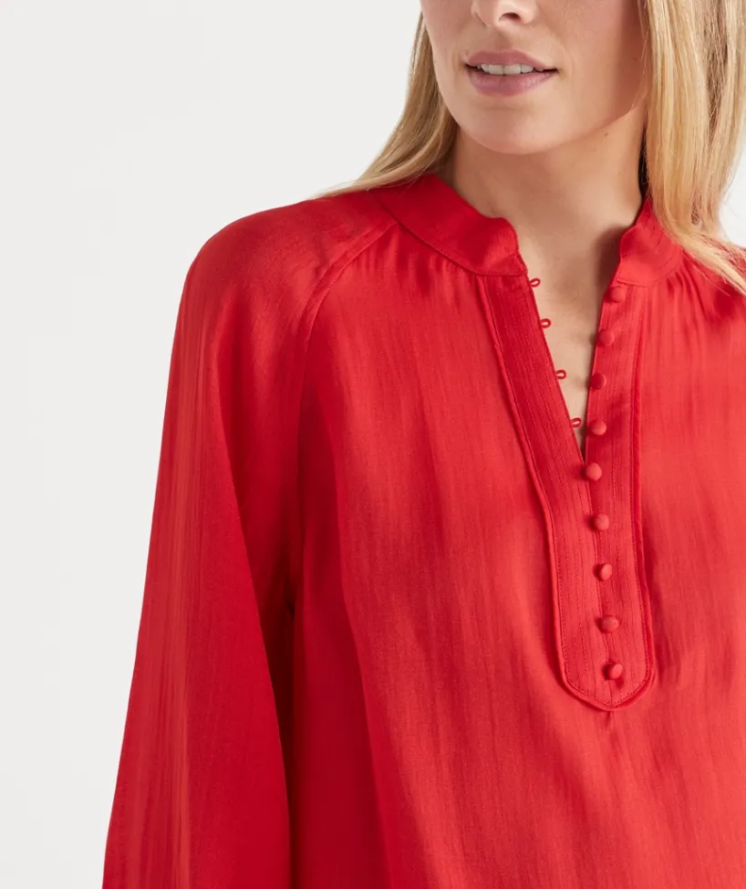 Sussan Tops|Shirts & Blouses>Long Sleeve Button Detail Blouse - Red