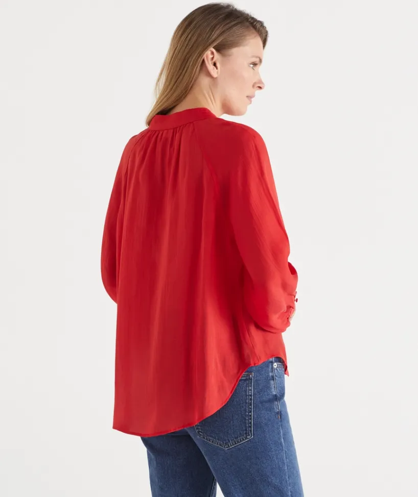 Sussan Tops|Shirts & Blouses>Long Sleeve Button Detail Blouse - Red